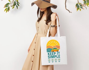 Keep It Simple トートバッグ、ミニマルなトートデザイン、シックなトートバッグ、旅行好きへのギフト、トレンディなデイリートート、彼女/彼へのギフト、トートギフト