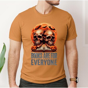 Halloween Book Lover Tee, ghost book shirt, reading gifts unisex t-shirt, bookish halloween tshirt, Perfect for fall/halloween, skull design