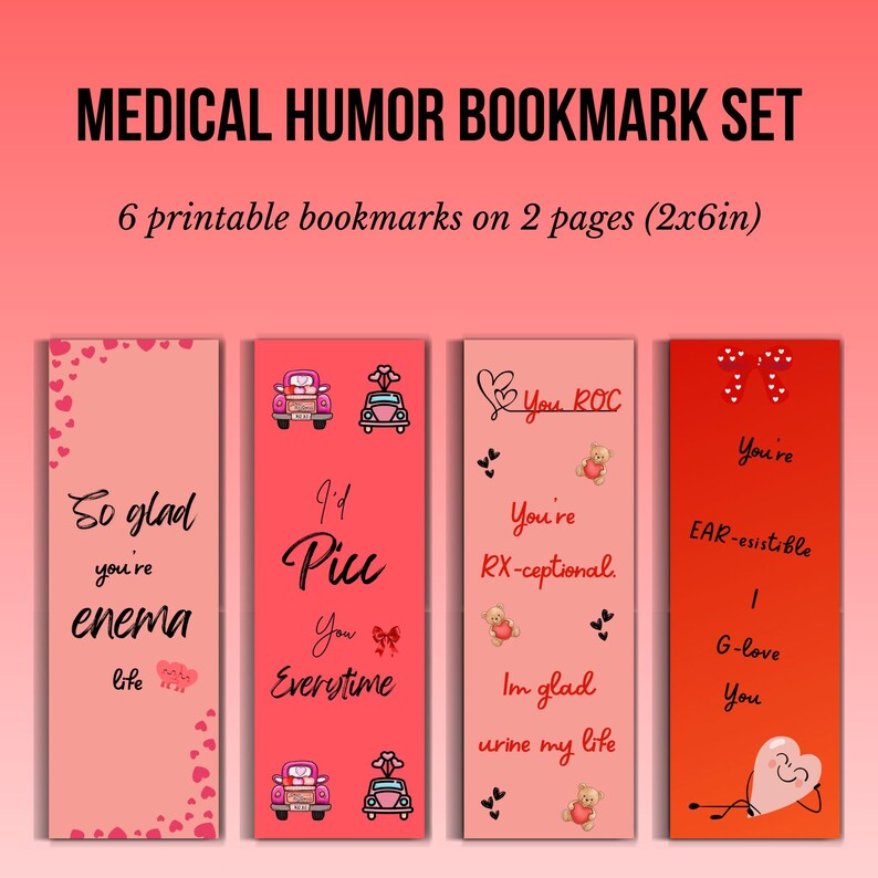 Nurse/doctor Valentine's Day Printable Bookmark, Book Lover Keepsake ...