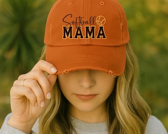 Soft Ball Mama Distressed Cap, distressed mom hat, gift for sport moms, distressed baseball hat, soft ball mom, softball gifts, gift for her
