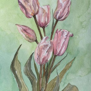 Einzigartige Tulpe Aquarell Bild: Original handgemachter Frühlingsgarten Wildtiere Kunst für Naturliebhaber 20 * 30 cm