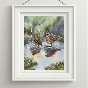 Dipinto originale ad acquerello di un passero: opera d'arte murale naturale fatta a mano per gli amanti degli uccelli e della fauna selvatica