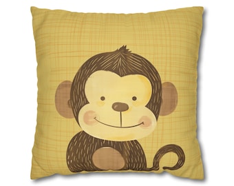 Cute Monkey, Faux Suede, Throw Pillowcase, Embrace Playful Coziness!