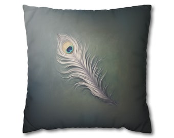 Peacock Feather, Luxe Faux Suede Pillowcase, Throw Pillowcase, Versatile Elegance for Any Room