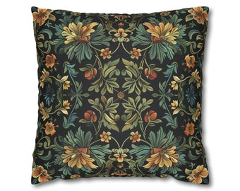 Vintage Art Nouveau, William Morris Style, Floral Pillowcase, Faux Suede Material