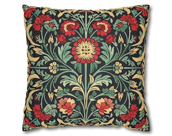 Floral Pillowcase, Vintage Art Nouveau, William Morris Style, Faux Suede Material