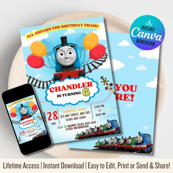 Instant Download | Thomas The Train Birthday Invitation | Digital Template | Chugga Two Two Boy'S Birthday | Thomas And Friends Birthday