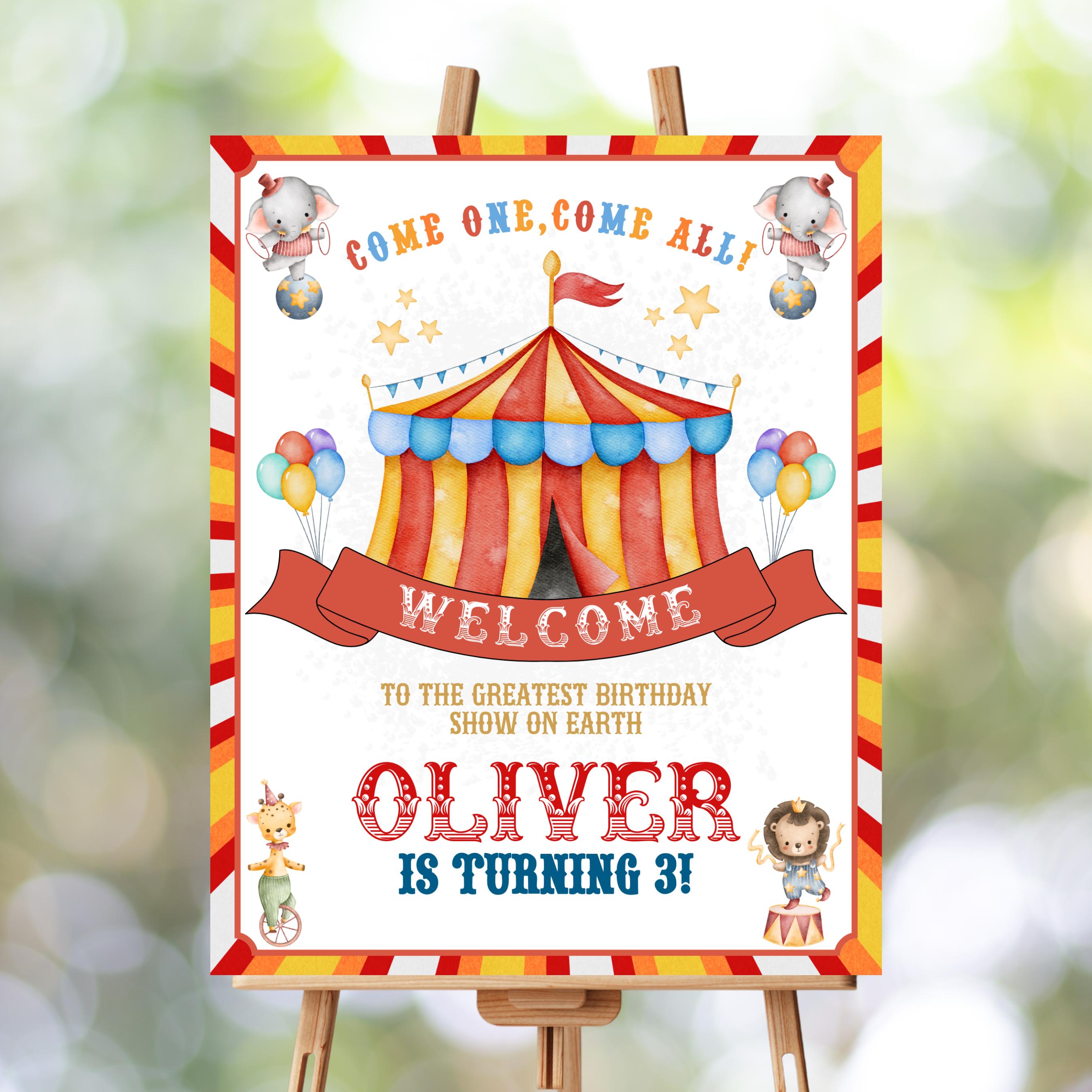 Circus Party Sign Editable, Colorful Birthday Welcome Sign, Carnival ...