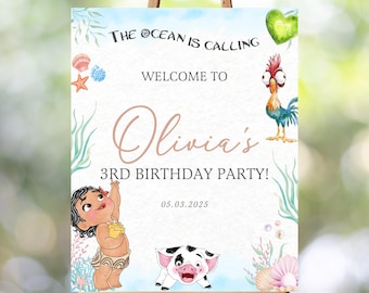 Personalized Moana Birthday Welcome Sign: Printable Party Decor (Digital)
