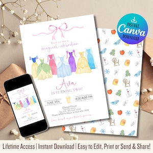 Princess Birthday Invite | Princess Dress Up Invite | Magical Celebration | Sweet 15 | Gold Red Royal Palace Mis Quince | Once Upon a Time