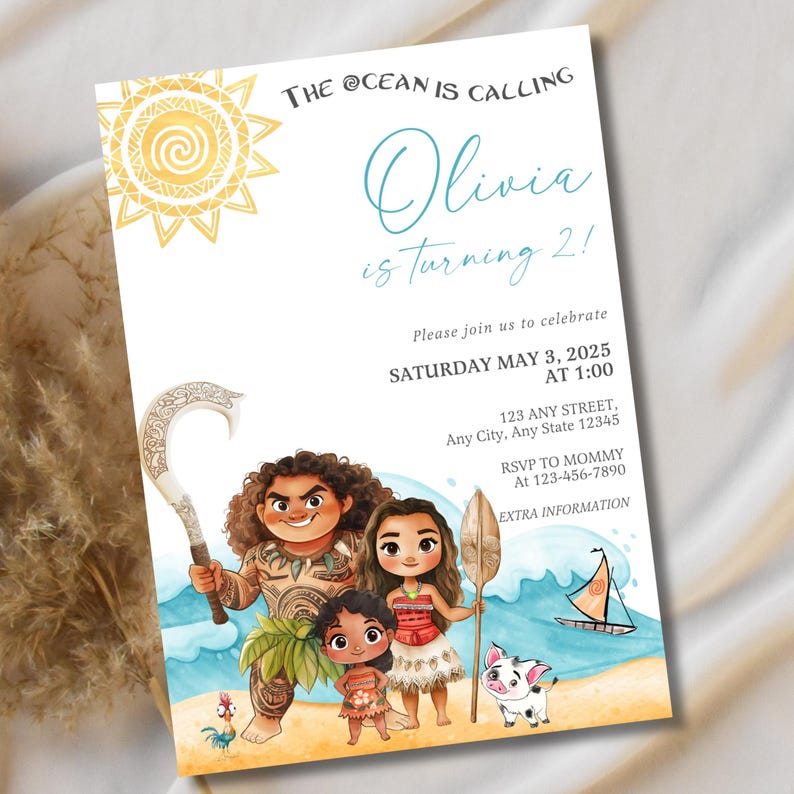 Moana Invitation | Editable Digital Birthday Invite | Hawaiian Kids Party Template | Instant Download Invitation image 5