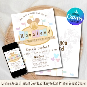 Happiest Birthday Invitation | Vintage Disneyland Digital Invitation | Happiest Birthday On Earth | Mickey Party | Magical Party invitation
