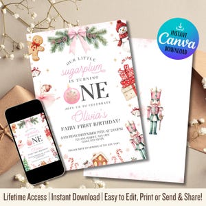 Editable Nutcracker Birthday Invitation: Sugar Plum Fairy, Winter Theme (Digital Download)