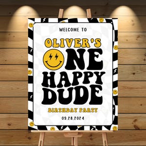 One Happy Dude Birthday Welcome Sign | Editable Template | Boy 1St Birthday Party | Smiley Face Welcome Sign | Editable Printable