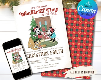 Mickey Christmas Invitation, Editable Digital Invite for Kids Birthday Party, Winter Theme, Disney Fun