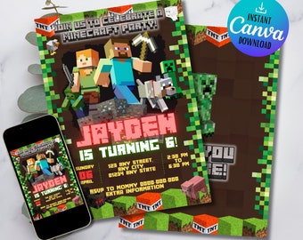 Editable Minecrafter Invitation | Minecrafter Birthday Invitations Template | Minecrafter Birthday Invitations For Canva | Gamer Invitation