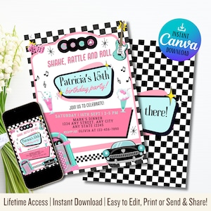 Retro Diner Birthday Invitation: 50&#39;s Party Invite (Digital Download)