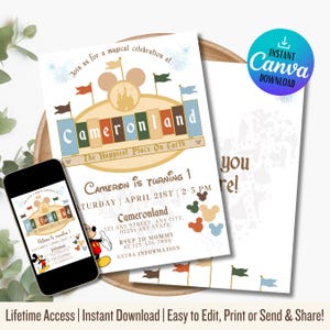 Disneyland Birthday Invitation | Disneyland Birthday Invitation | Happiest Birthday On Earth Invitation | Mickey Birthday | Muted Rainbow