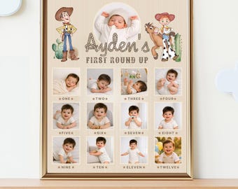 Toy Story Rodeo First Year Photo Collage: Woody's Round Up Birthday (Digital Editable Template)