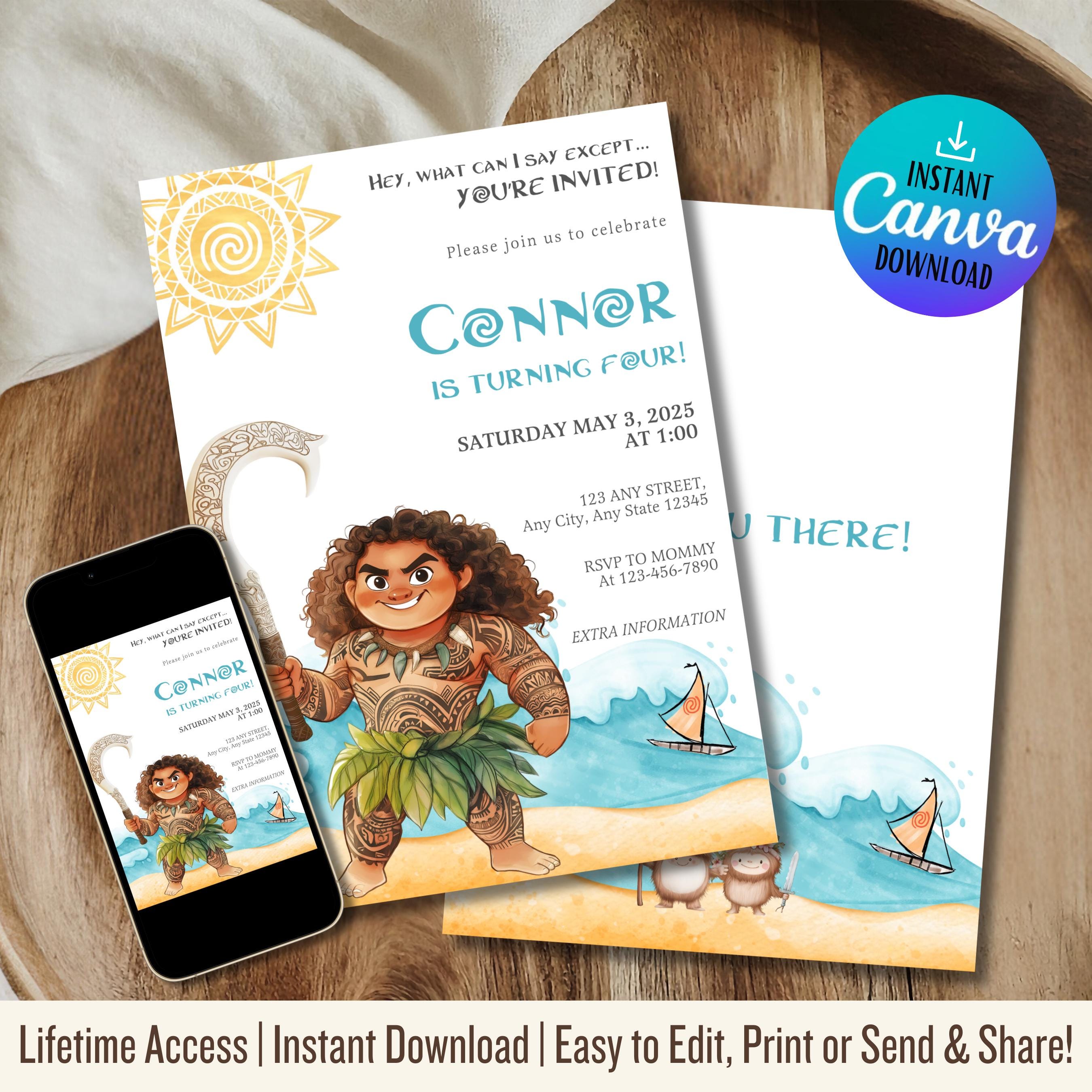 Maui Invitation Template | Moana Birthday Invitation Boy | Editable Printable Invite | Digital Download | Maui Theme | Canva Template