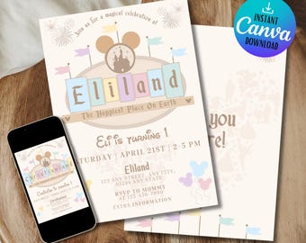 Personalized Disneyland Birthday Invitation: Happiest Place On Earth (Digital Printable)