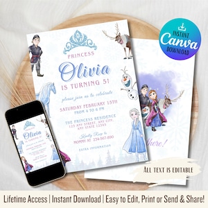 Frozen Birthday Invitation | Princess Elsa Anna Invitation | Party Invite Girl Frozen | Any Age | Four the first time in forever
