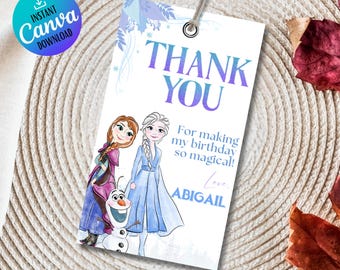 Editable Frozen Birthday Thank You Tags (Instant Download)
