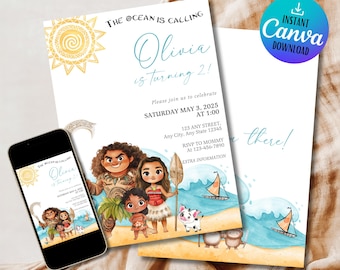 Moana Invitation | Editable Digital Birthday Invite | Hawaiian Kids Party Template | Instant Download Invitation