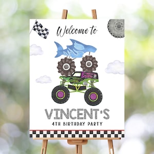 Monster Truck Party Welcome Sign | Editable Birthday Decor | Digital Download Poster for Kids&#39; Party Celebration | Monster Truck Invitation