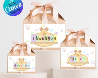 Plantilla de etiqueta para caja de regalo de cumpleaños de Disney (descarga digital)