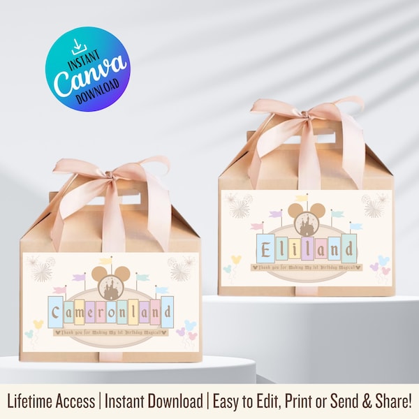 Printable Birthday Gable Box Label: Disneyland Party Favor (PDF)