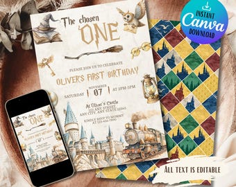 The Chosen One Birthday Evite | Magical Wizard 1st Birthday Invitation | Enchanted Party Invite for Kids
