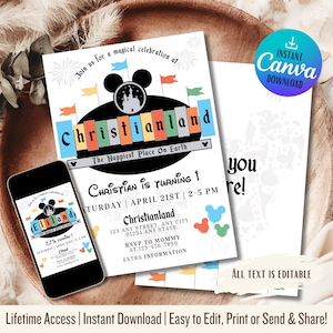 Personalize Disneyland Birthday Invitation | Happiest Birthday On Earth Invitation | Mickey Birthday | Minnie Birthday | Digital, Printable