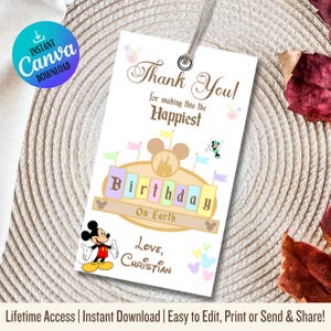 Aniversário da Minnie | Lugar Mais Feliz do Mundo | Etiqueta de Agradecimento de Aniversário da Disneylândia | Etiqueta de Presente de Aniversário da Disneylândia | Decoração de Festa de Aniversário