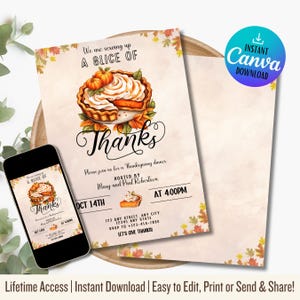 Editable Thanksgiving Dinner Party Invitation | Give Thanks Eat Pie | Thanksgiving Invite | Editable Template