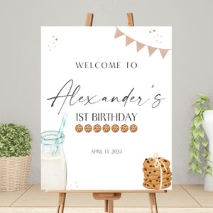 Milk and Cookies 1st Birthday Welcome Sign Template (PDF)