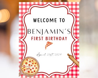 Pizza 1st Birthday Welcome Sign Template (PDF)