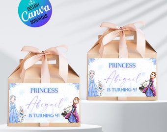 Frozen Gable Box Label Template: Personalized Party Favor (Digital File)