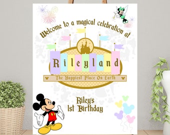 Disneyland Party Dekoration | Druckbares Disney Party Willkommensschild | Printable Disneyland Geburtstags-Zeichen | Zauberhaftes Disneyland Geburtstagsschild