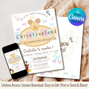 Magical Birthday Party Invitation | Vintage Disneyland Digital Invitation | Happiest Birthday On Earth | Minnie Birthday | Birthday Gift