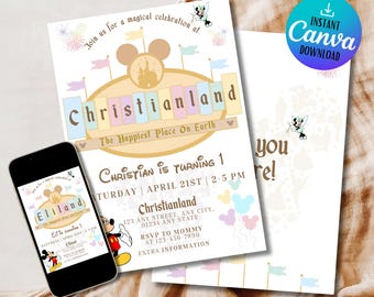 Vintage Disneyland Birthday Invitation: Editable Template (Digital Download)