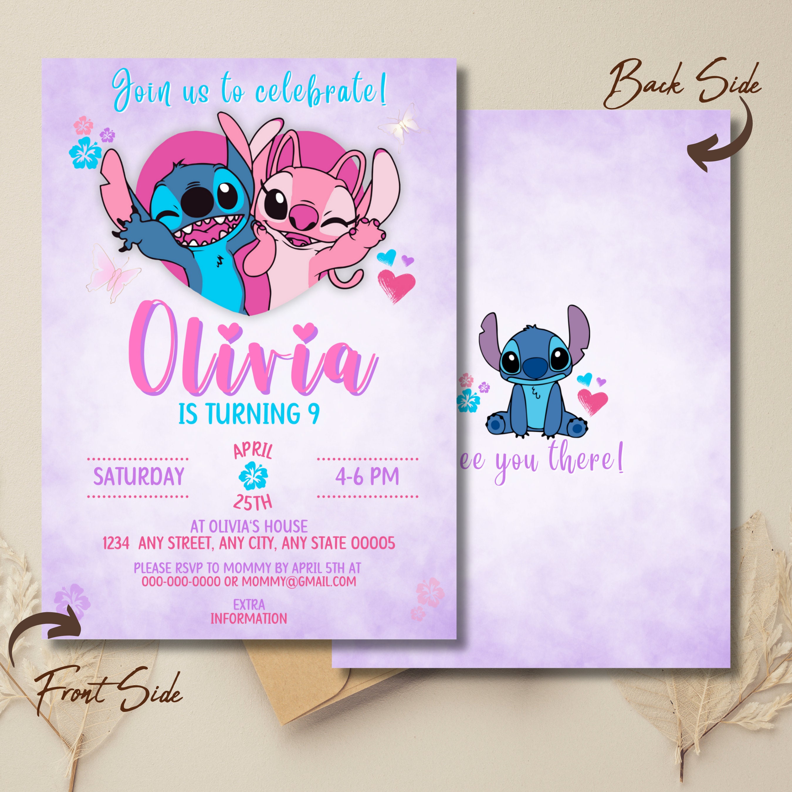 Stitch Birthday Invitation Angel and Stitch Gender Reveal Invitation