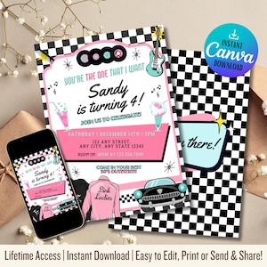 Retro 50s Birthday Invitation: Sock Hop Diner Theme (Printable Template)