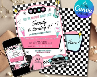 Retro 50s Birthday Invitation: Sock Hop Diner Theme (Printable Template)