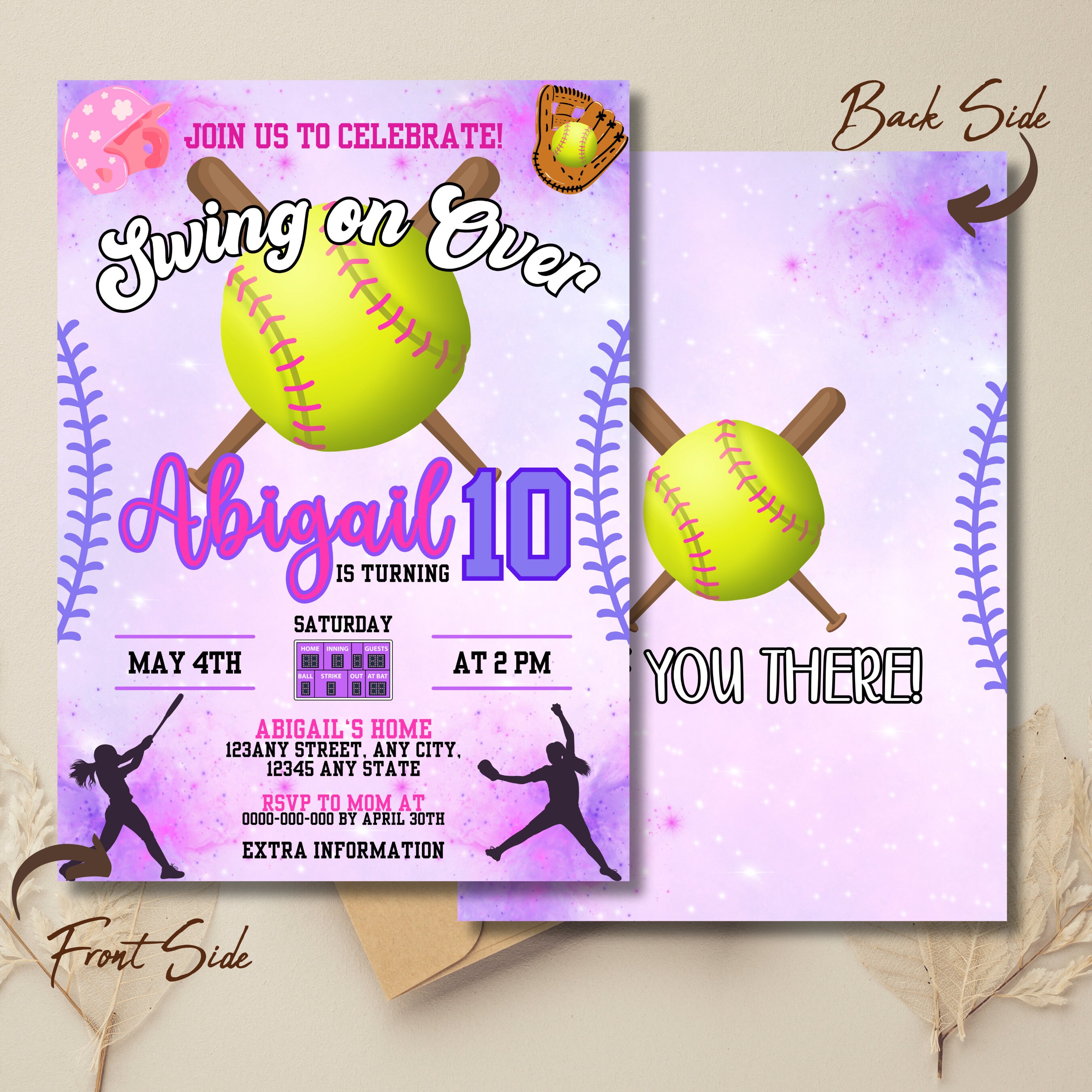 Softball Birthday Party Invitation Printable Instant Access Edit Now ...