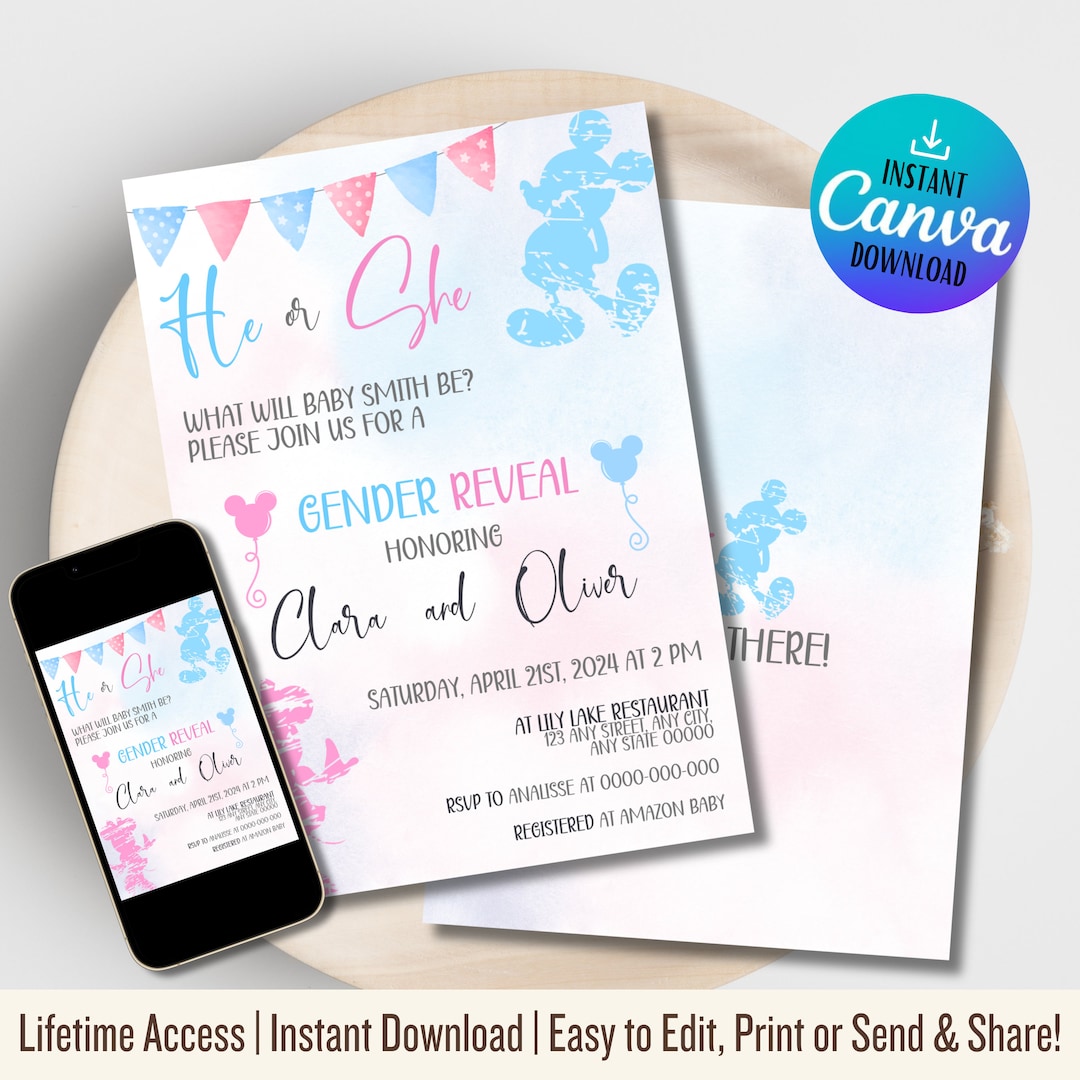 Editable Gender Reveal Invitation: He or She, 5x7 (printable PDF) - Etsy