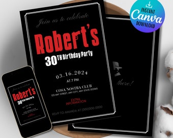 Gangster Birthday Invitation Template: Flapper Theme (Digital Download)