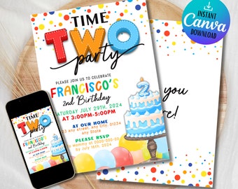 Boys 2nd Birthday Invitation: Colorful Party Invite (Printable Instant Download)