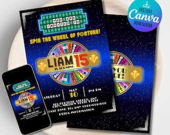 Casino Birthday Invitation: Wheel of Fortune Theme (Digital Invitation)