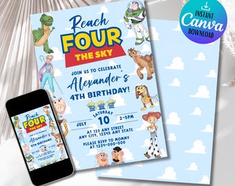 Reichweite vier der Himmel bearbeitbare Geburtstagseinladung